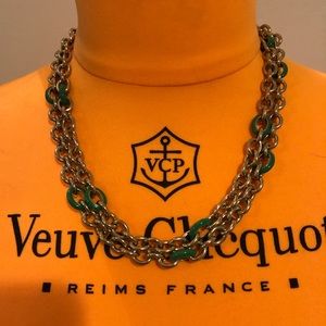 Crew gold and green long chain necklace